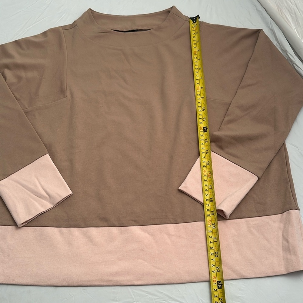 Ann Taylor tan and peach colorblock mock neck top - Picture 6 of 10